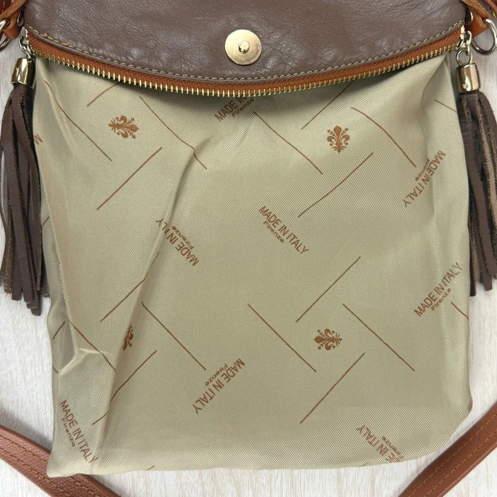 Vintage PONTI FIRENZE Brown Leather Crossbody Purse Bag Tassel Italy Travel